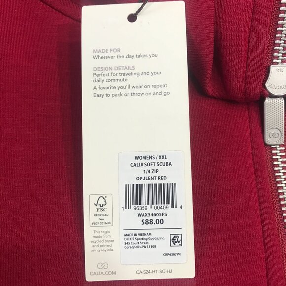 Calia Women's Soft Scuba 1/4 Zip Pullover in Opulent Red size XXL NWT - Picture 4 of 4